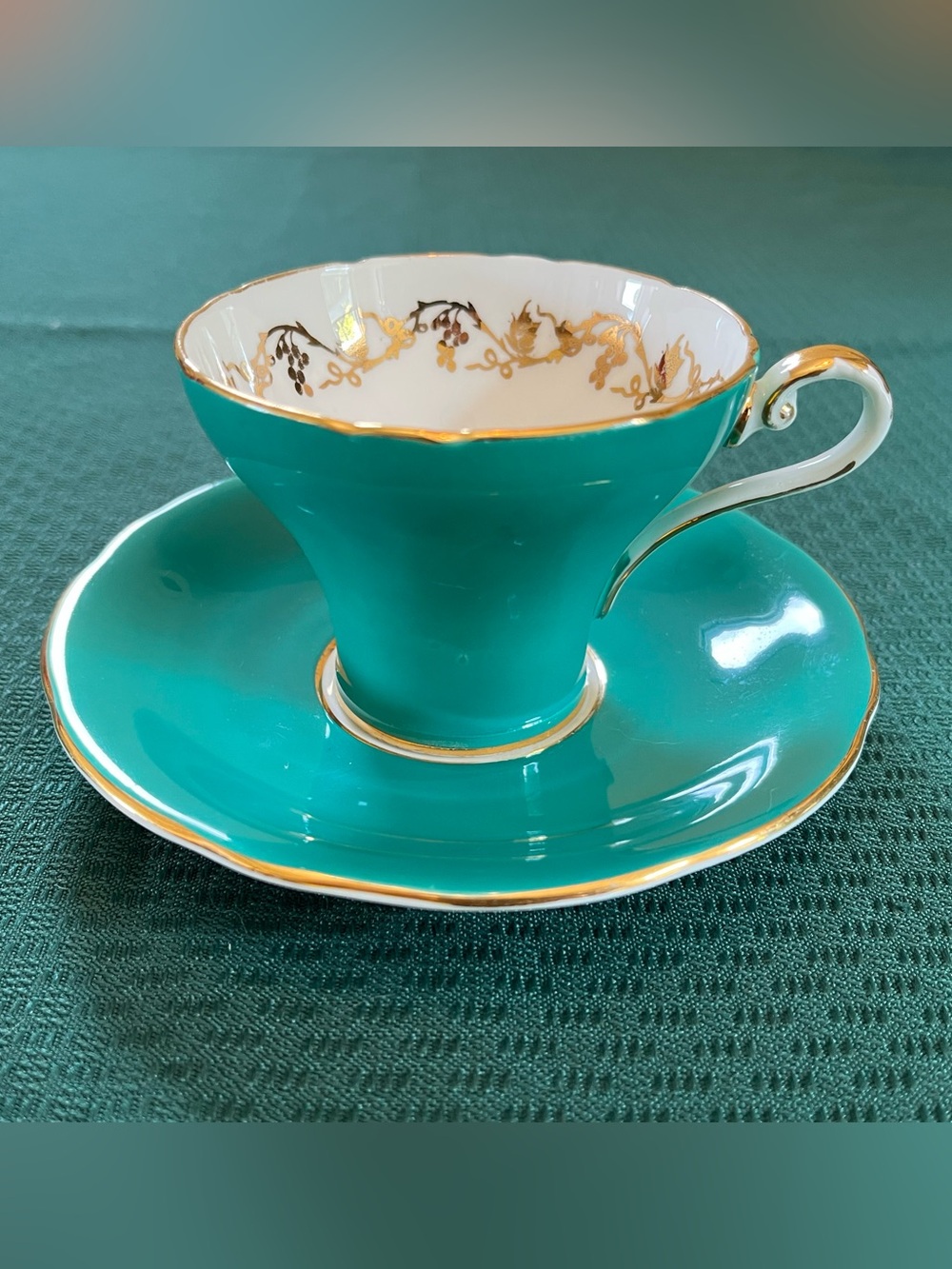 Vintage Aynsley Teal and Gold Trim Bone China Teacup & Saucer set Gold Detail